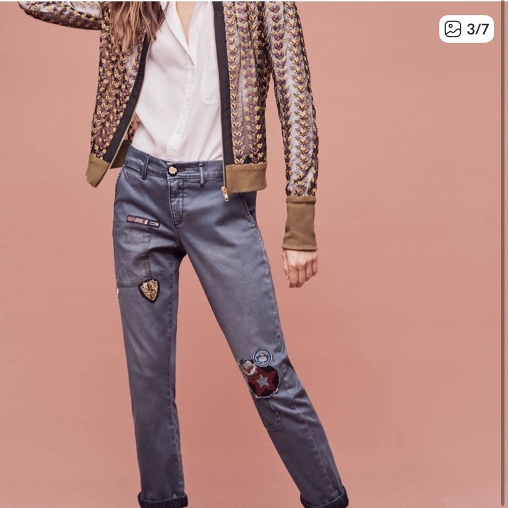 Anthropologie Pilcro and the Letterpress Hyphen pants with patches